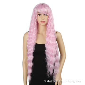 Wholesale new wigs with no Lace curly hair for woman machine made super soft fiber long wig girl hair cheap synthetic wigs